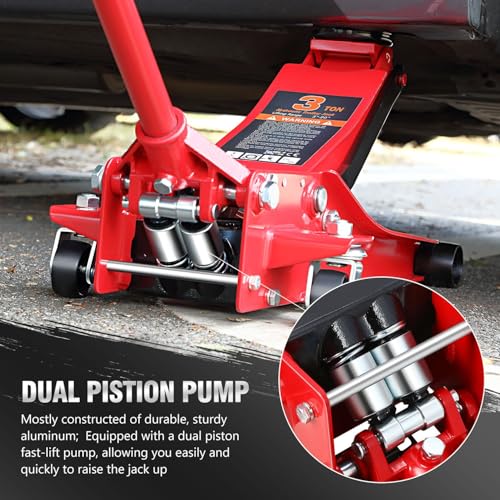 DNA MOTORING Floor Jack 3 Ton Low Profile Heavy Duty Hydraulic Car Jack, Black T11604