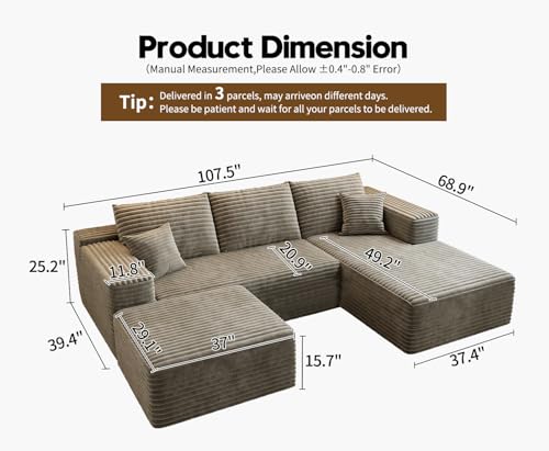 Cloud Modular Sectional Sofa with Ottoman, U Shaped, Black M332378