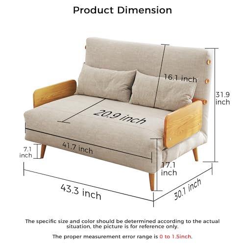 Convertible Chair Bed Sleeper for Adults with Wooden Arms, Linen G638