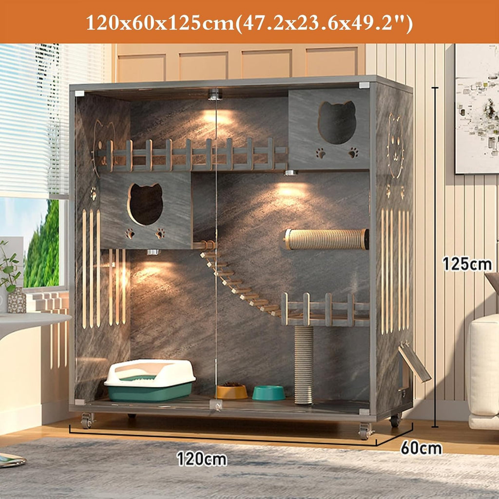 Large Cat Cage Indoor Catio with Scratching Post and Glass Doors J4751