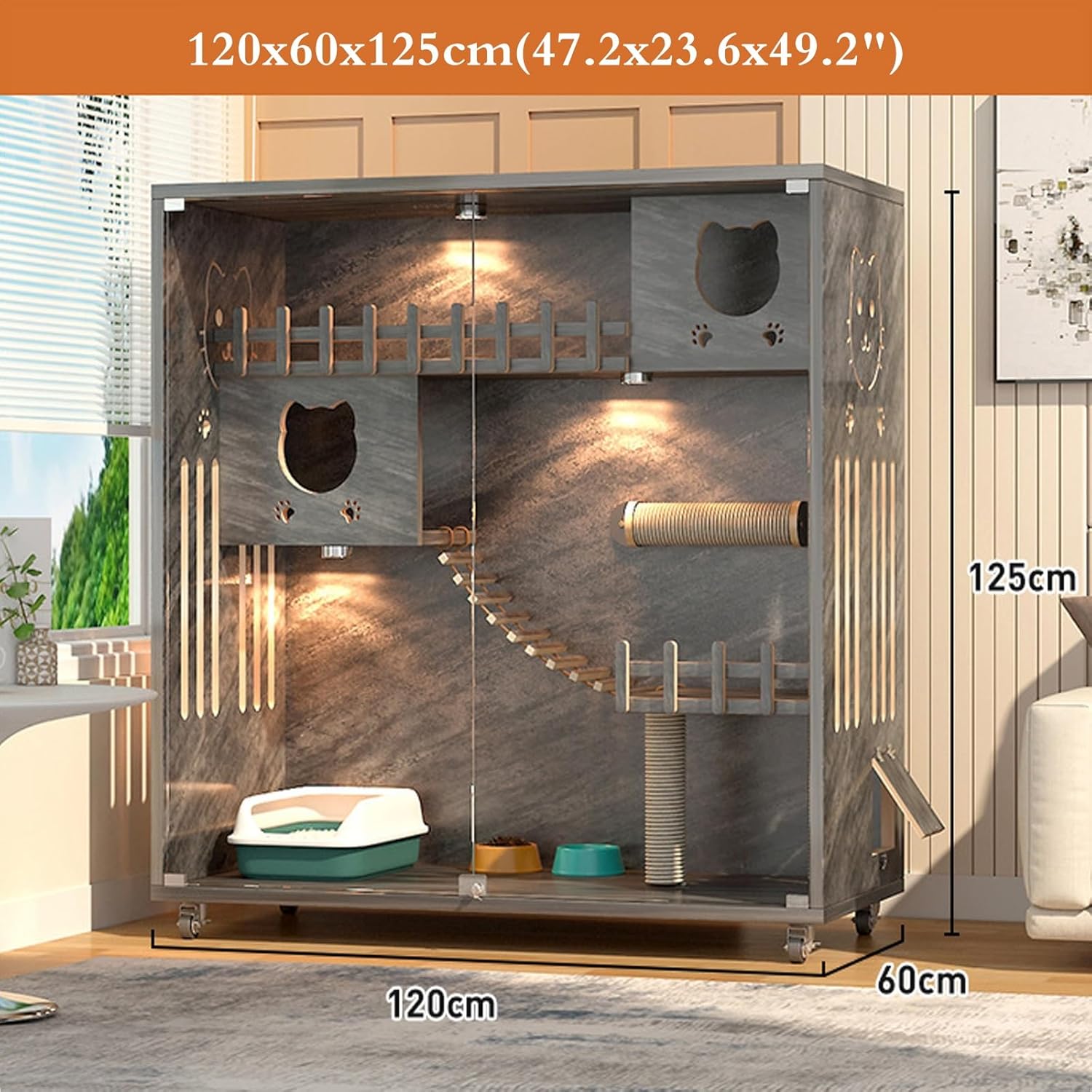 Large Cat Cage Indoor Catio with Scratching Post and Glass Doors J4751