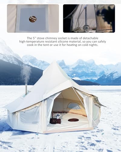 Canvas Bell Tent 4 Seasons Yurt with Stove Jack, Waterproof for Family Camping Q415