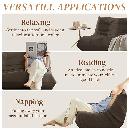 Bean Bag Chair for Adults Suede Microfiber Fireside Floor Chair 3-Seater Beige F151744