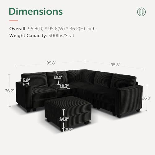 HONBAY Corduroy Modular Sectional Couch with Storage, Dark Gray A586576