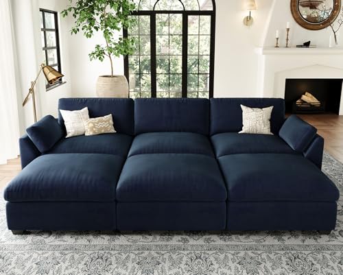 Belffin Extra Large Modular Sectional Sofa, 4-Seater L Shaped Velvet Couch, Black A1471