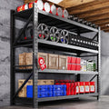 79” W Heavy Duty Garage Shelving, 7000LBS Metal Storage Shelves, 4 Tier Storage Rack Shelf, Steel Industrial Shelving, Adjustable Standing Shelf for Basement/Warehouse 79" W x 24" D x 79" H, Black