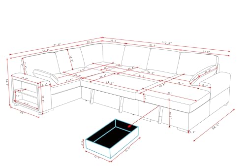 Eafurn 6 Seater U Shaped Sleeper Sectional Sofa Bed with Storage F82821