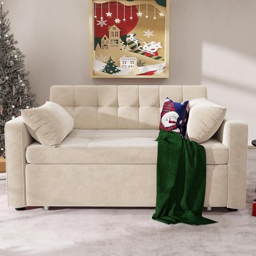 DWVO 55" Convertible Sofa Bed, 3-in-1 Sleeper Sofa with Pull-Out Bed, Linen Futon Couch W749781
