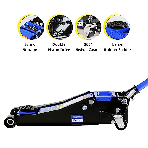 Pvillez Floor Jack, Heavy Duty Hydraulic Low Profile Steel Racing Jack, 2 Ton Capacity Blue H10635