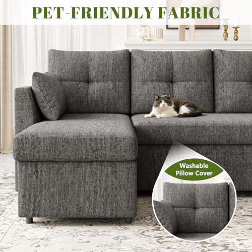 Oversized Sleeper Sofa Couch with Double Storage Chaise, Dark Grey U1381