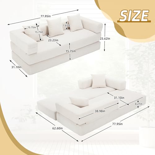 Corduroy Convertible Sleeper Sofa Bed with Pillow, Beige S401207