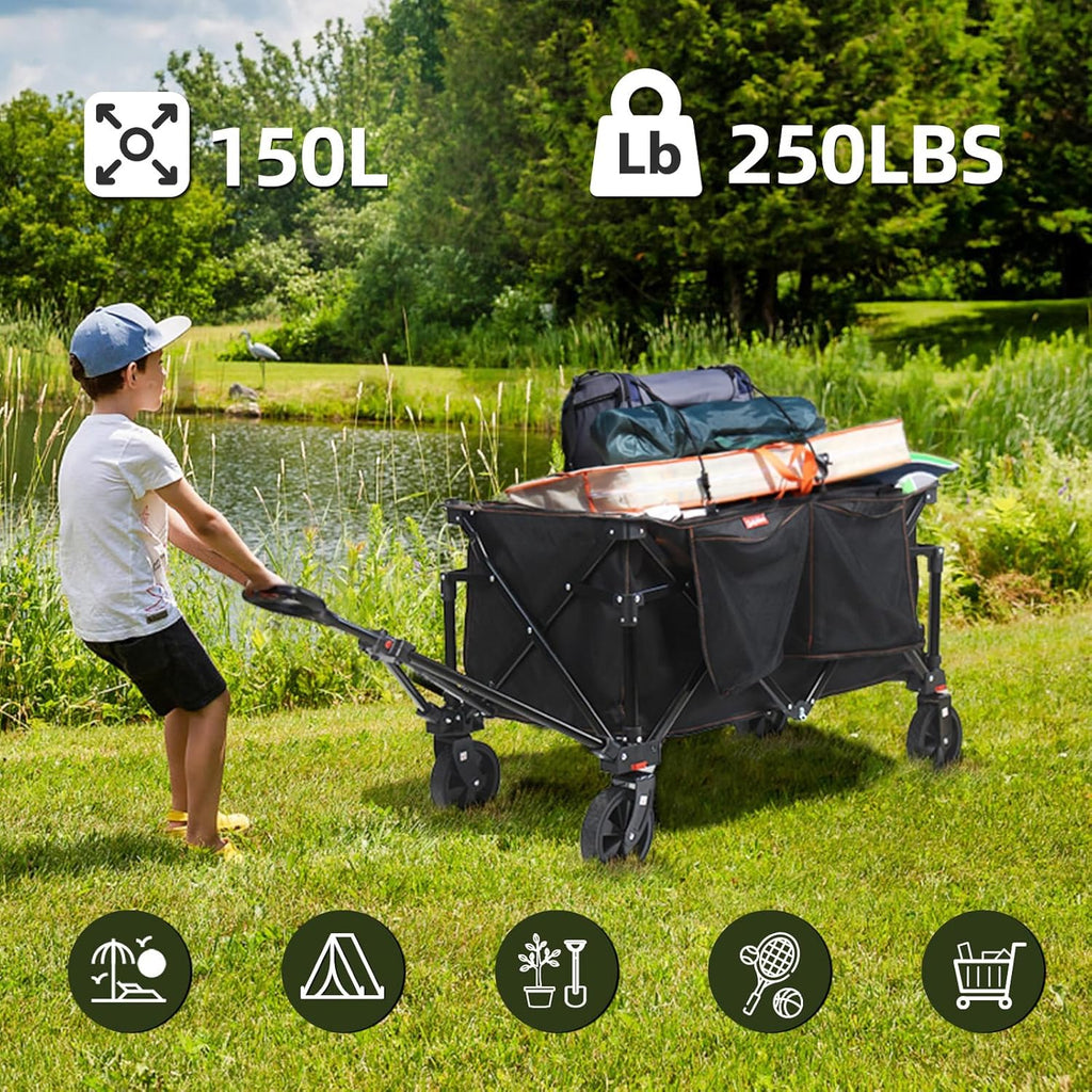 Collapsible Folding Utility Wagon Cart for Outdoor Camping (Black) K825643