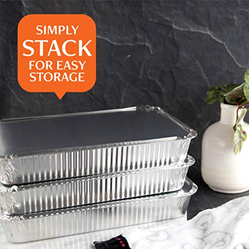 PLASTICPRO Disposable Aluminum Oblong Baking Pans with Cardboard Lids, 12 x 8 x 2 Inch, Pack of 10 U676