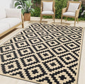 Smiry Waterproof Outdoor Rug 5x8 ft, Reversible Plastic Straw Patio Mat, Black & Beige P20186