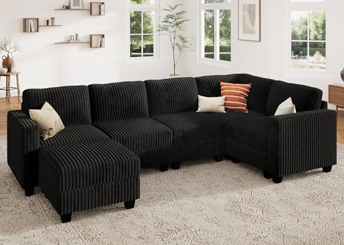 HONBAY Corduroy Modular Sectional Couch with Storage, Dark Gray A586576