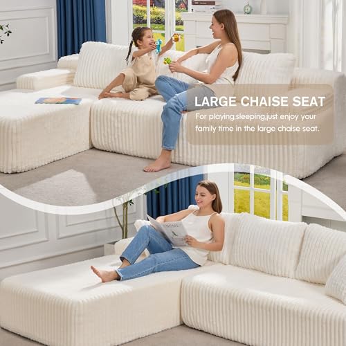 Modular Sectional Sofa L-Shape Couch with Oversized Chaise, Grey Stripe I49459