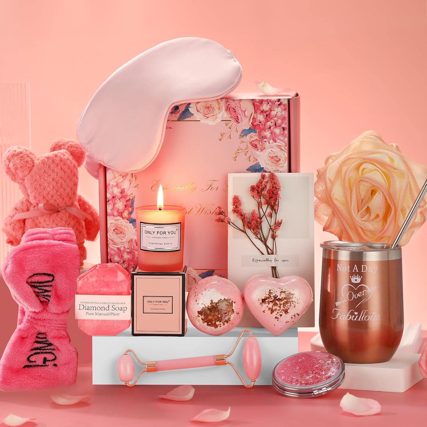 Birthday Gifts for Women,Gifts Basket for Women Rose Bath Relaxing Gift Set Self Care Package Unique Female Birthday Gift Ideas Box for Girlfriend Sister Best Friend Wife Bestie Birthday Presents