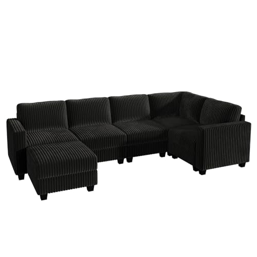 HONBAY Corduroy Modular Sectional Couch with Storage, Dark Gray A586576