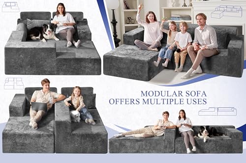 HABUTWAY 105" L-Shape Modular Sectional Sofa, Grey Velvet G848557