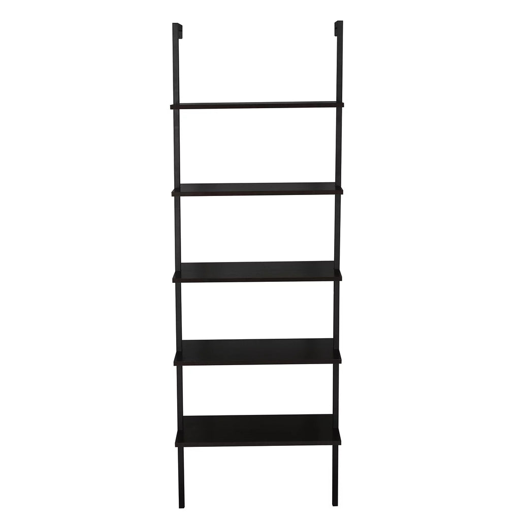5-Shelf Wood Ladder Bookcase with Metal Frame, Dark Walnut U3309