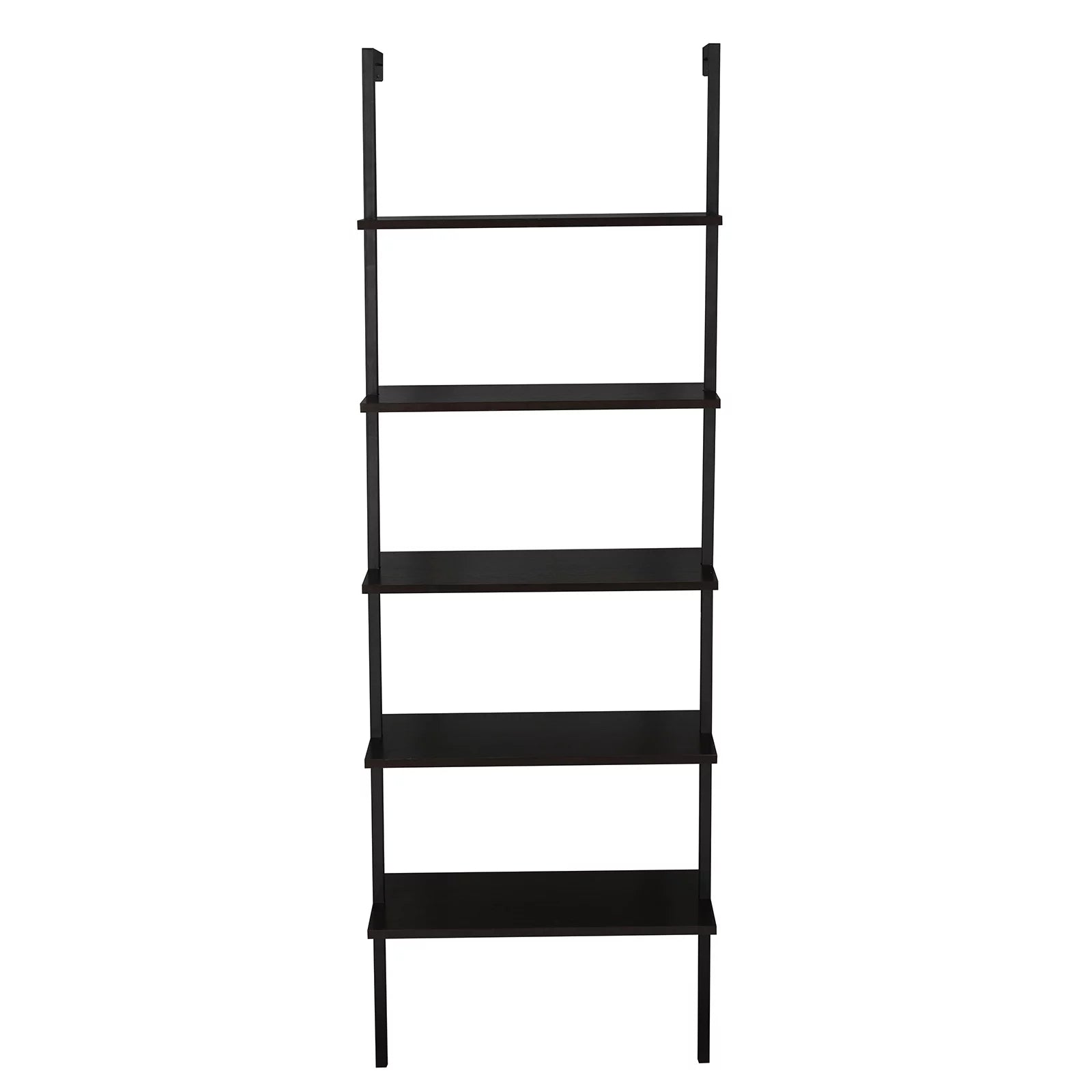5-Shelf Wood Ladder Bookcase with Metal Frame, Dark Walnut U3309