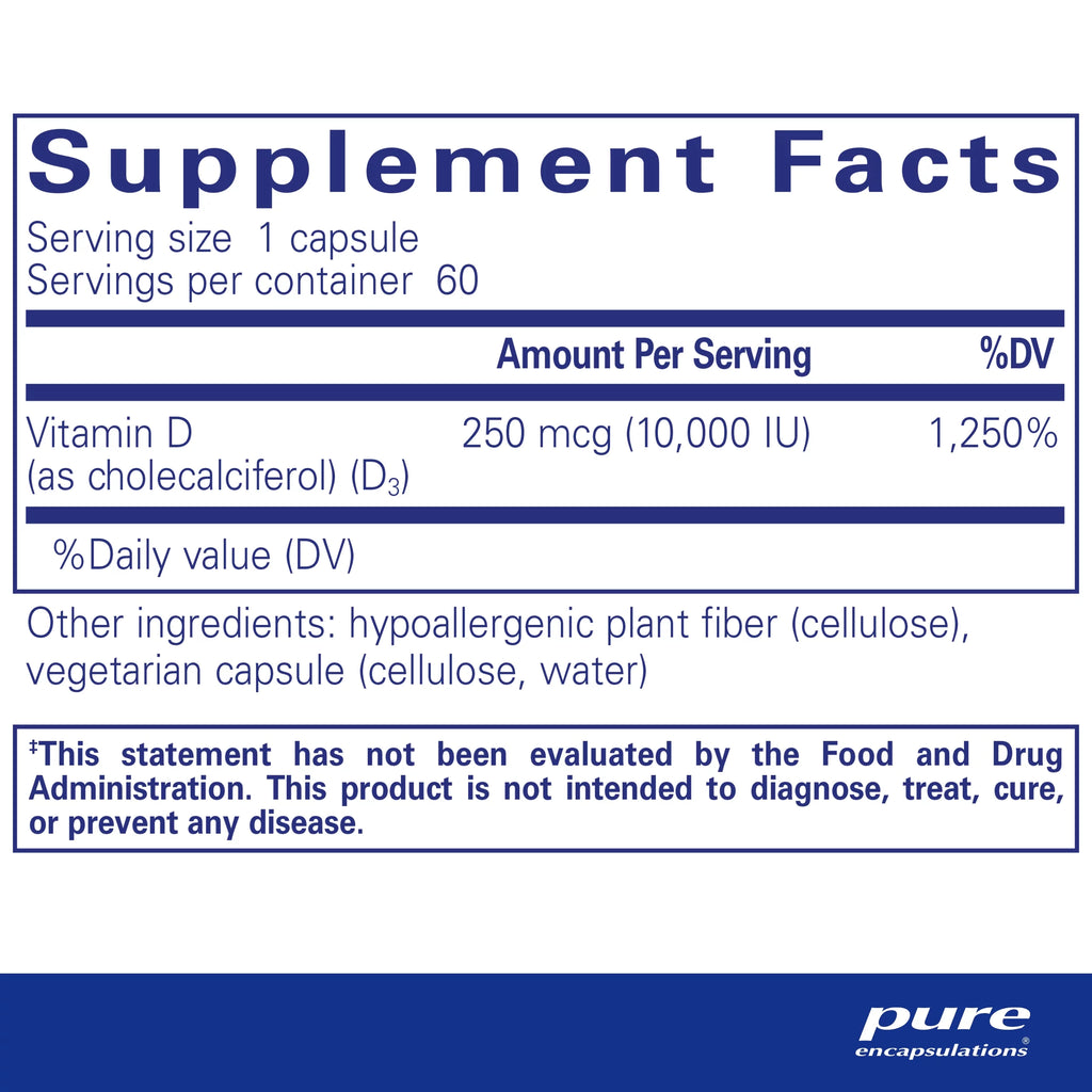 Pure Encapsulations Vitamin D3 10,000 IU, 60 Capsules Y107