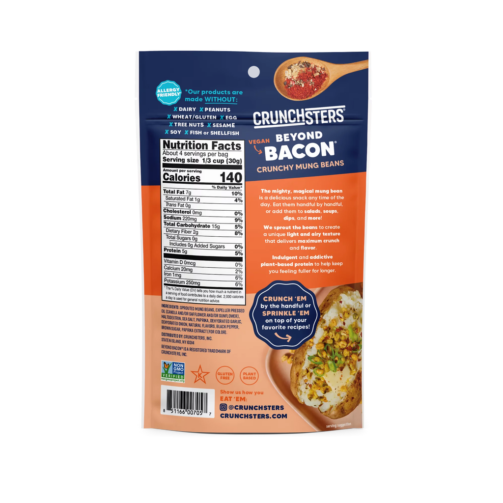 Crunchsters Sprouted Protein Snack Beyond Bacon 4oz 6-Pack W506797
