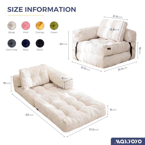 MAXYOYO Folding Sofa Bed L-Shaped Convertible Sleeper Couch with Pillow, Dark Grey X9070