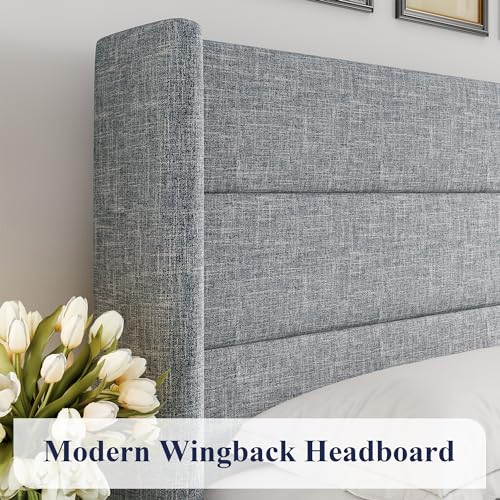 Allewie Full Size Lift Up Storage Bed with Wingback Headboard, Light Beige C85153