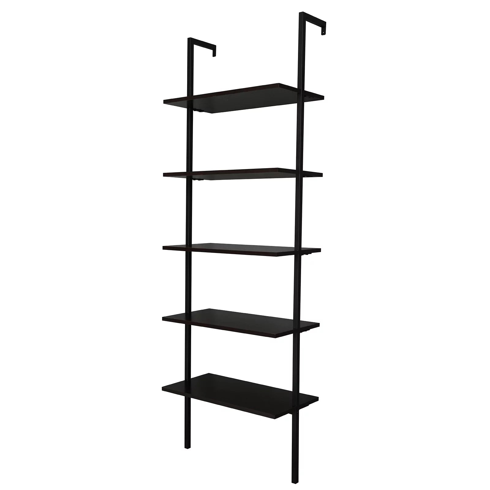 5-Shelf Wood Ladder Bookcase with Metal Frame, Dark Walnut U3309
