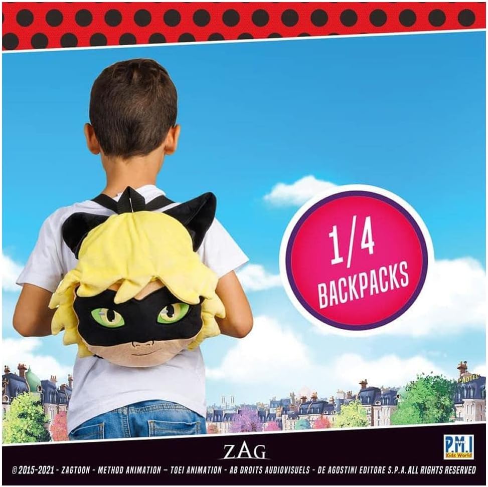 P.M.I. Miraculous Ladybug Plush School Backpack 12-Inch Collectible Cat Noir Q977166