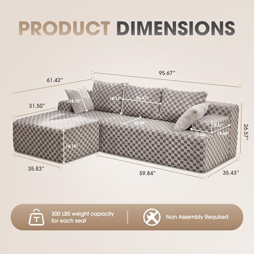 Modular Sectional Sofa L-Shape Couch with Oversized Chaise, Grey Stripe I49459