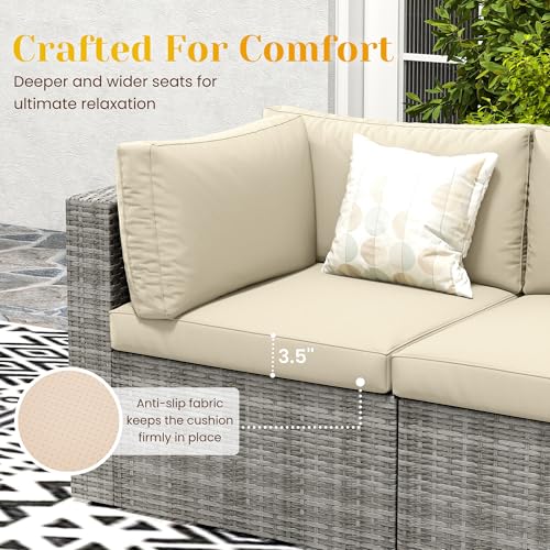 Outdoor Patio Furniture Set with Glass Tea Table, PE Rattan Wicker, Grey V687