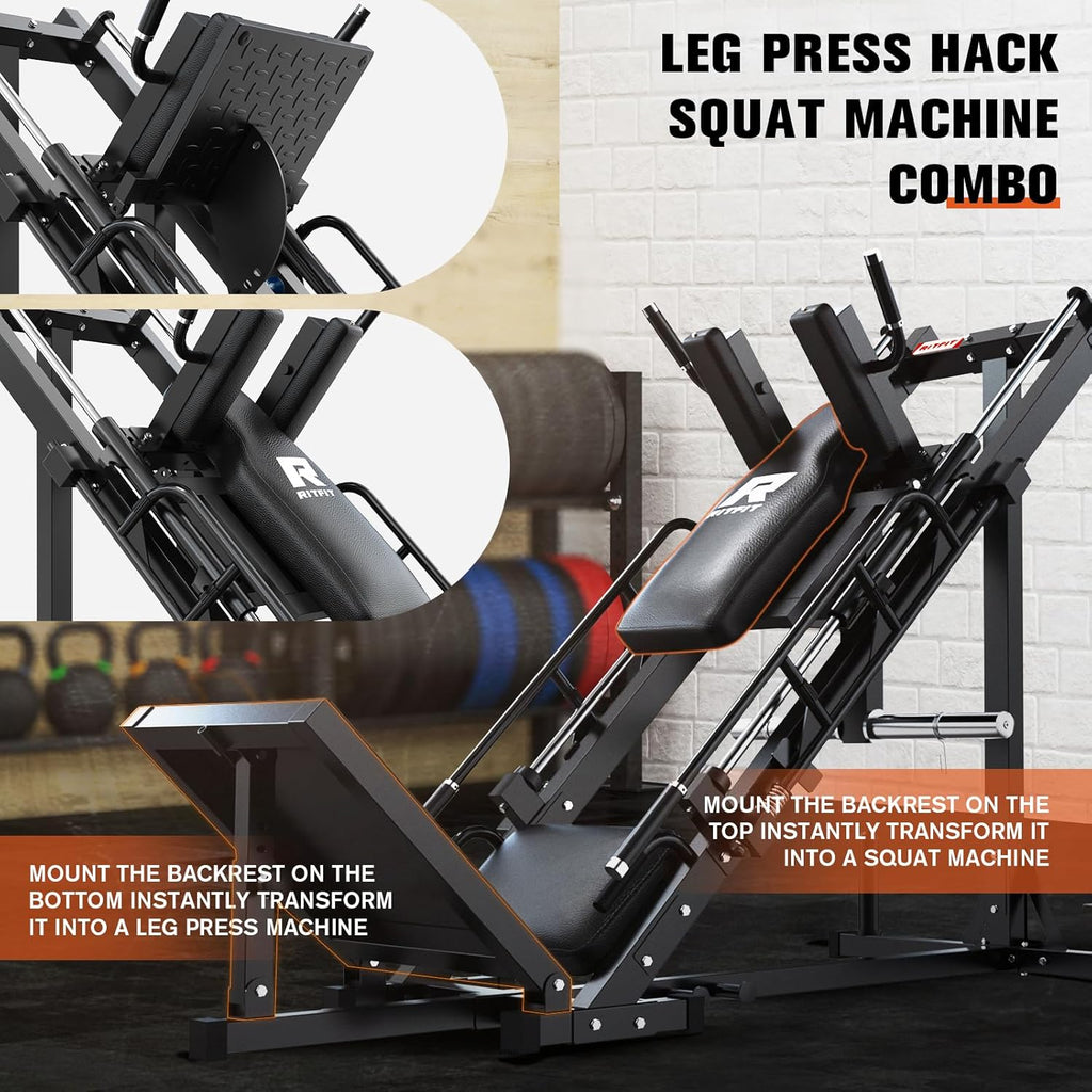 RitFit Leg Press Hack Squat Machine, Adjustable for Home Gym U994
