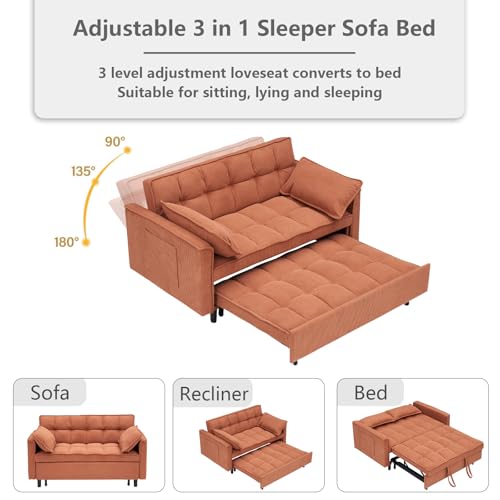 3 in 1 Convertible Sleeper Sofa Bed Futon with Adjustable Backrest, Velvet, Black Q74350