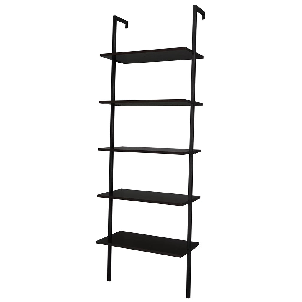 5-Shelf Wood Ladder Bookcase with Metal Frame, Dark Walnut U3309