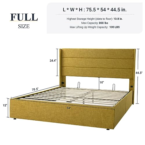 Allewie Full Size Lift Up Storage Bed with Wingback Headboard, Light Beige C85153