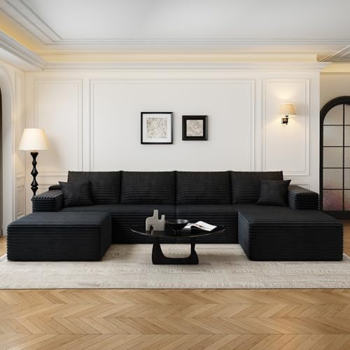 Cloud Modular Sectional Sofa with Ottoman, U Shaped, Black M332378