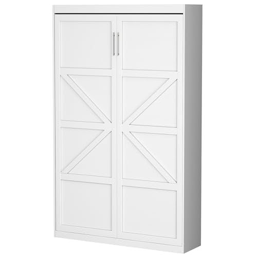 ROOMTEC Twin Size Murphy Wall Bed, White, Space-Saving N207