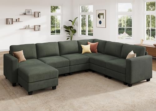 HONBAY Corduroy Modular Sectional Couch with Storage, Dark Gray A586576