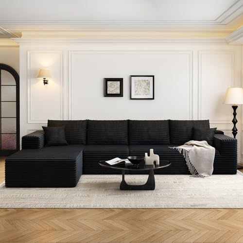Cloud Modular Sectional Sofa with Ottoman, U Shaped, Black M332378