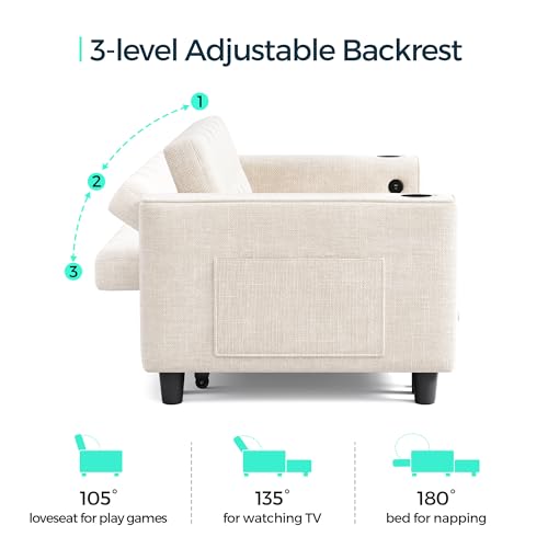 LINSY 3-in-1 Convertible Sofa Bed with Charging Station, Green E504001