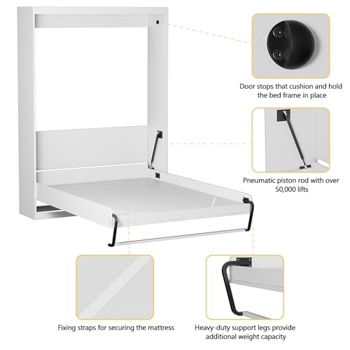 ROOMTEC Twin Size Murphy Wall Bed, White, Space-Saving N207