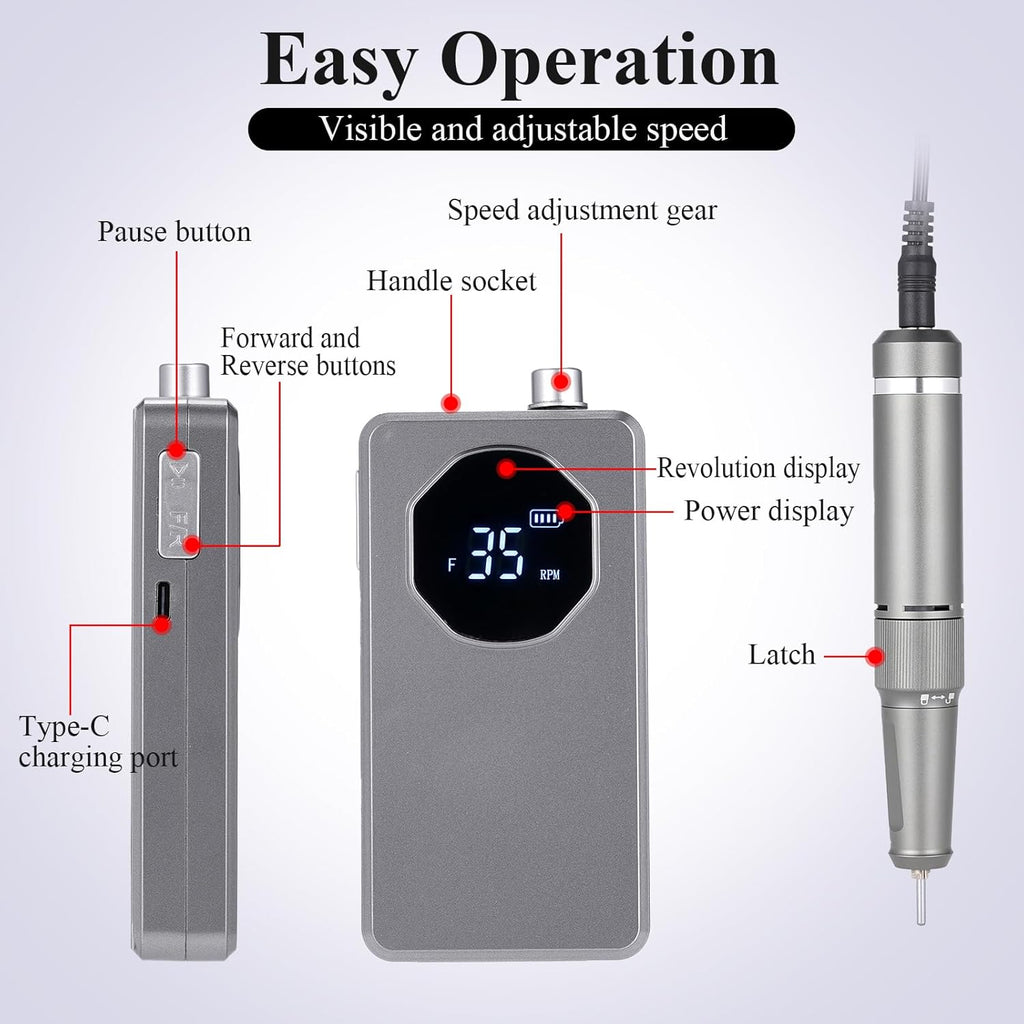 Rechargeable Electric Nail Drill for Acrylic Nails, Manicure & Pedicure V72970