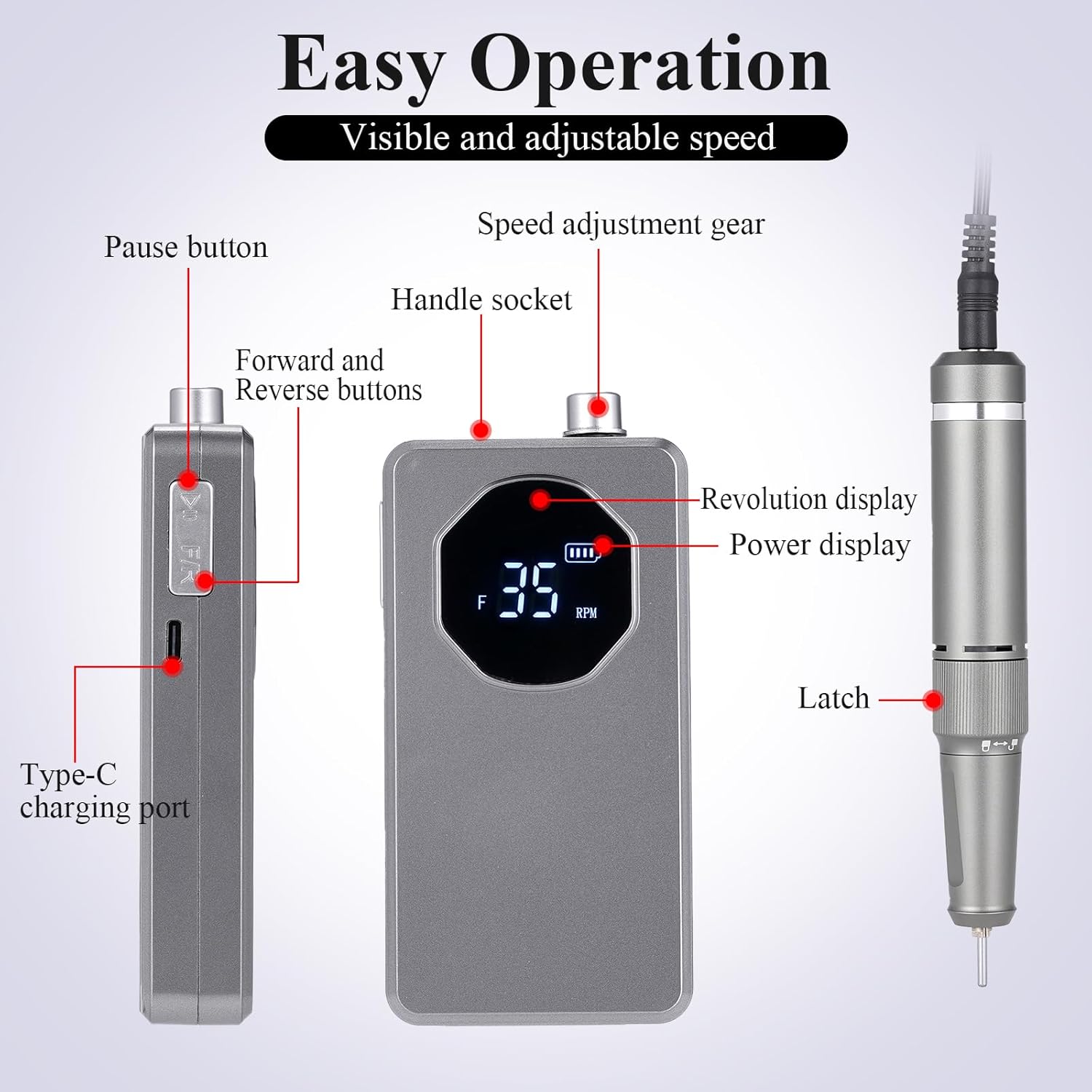 Rechargeable Electric Nail Drill for Acrylic Nails, Manicure & Pedicure V72970