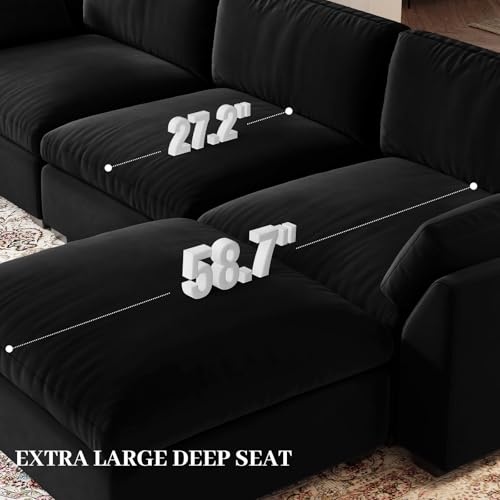 Belffin Extra Large Modular Sectional Sofa, 4-Seater L Shaped Velvet Couch, Black A1471