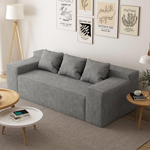 Modern Loveseat Sofa Couch in a Box with 2 Pillows, Cat-Scratch Resistant Linen, Grey F539394