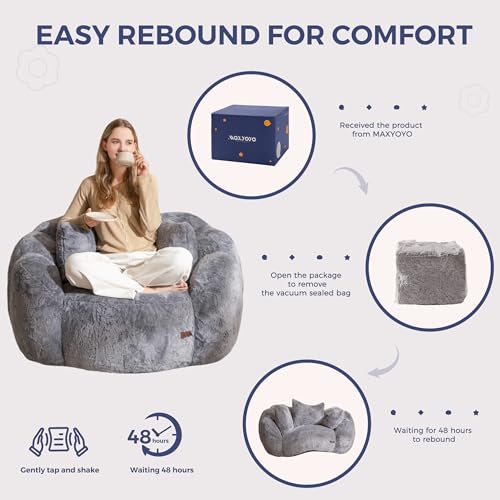 MAXYOYO Floral Shaped Bean Bag Sofa for Adults, Faux Fur, Beige M8911