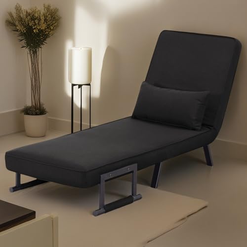 3 in 1 Sleeper Sofa Bed with Side Pocket, Black Convertible Futon Couch W34330