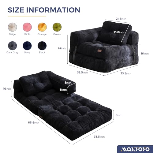 MAXYOYO Folding Sofa Bed L-Shaped Convertible Sleeper Couch with Pillow, Dark Grey X9070